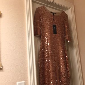 BCBG gold sequin body con dress